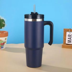 30oz Powder Coated Stainless Steel <b>Travel</b> Tumbler Vacuum Insulated Car <b>Mug</b> <b>With</b> <b>Handle</b> Straw - Product Image 3