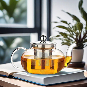 Filtre à <span class=keywords><strong>café</strong></span>, infuseur à thé, filtre en micro-maille en acier inoxydable avec théière en verre borosilicate de haute qualité - Product Image 5
