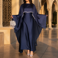 Abaya de Luxe en Satin de Dubaï avec Bordure de Perles pour Femmes Musulmanes – 4 Couleurs Disponibles – Robe de Soirée pour Mariage, Aïd, Ramadan – Prise en Charge ODM