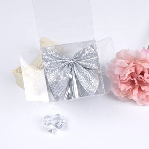 Grosir dekorasi pohon Natal Satin kustom pita Glitter wajah Tunggal Simpul kawat perak pra-terikat 100% poliester - Product Image 3
