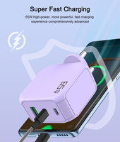 Charger Cepat GaN 65W 45W PD3.0 2C1A untuk iPhone PC Adaptor Perjalanan Pintar FCC 100-240V OEM Laris Terjual