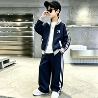 Ensemble deux pièces sport pour garçons, col montant, veste zippée, pantalon droit avec sangles latérales, décontracté et tendance, 70% coton acétate
