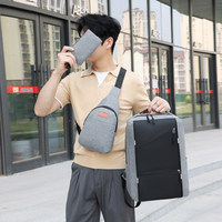 3 1 Set Ransel Laptop Bahan Oxford Tahan Air USB Zipper Kapasitas Besar Tas Notebook Tas Kecil Sabuk Bantalan Udara Unisex