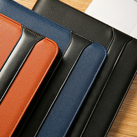 Porte-documents en cuir PU marron A4 avec fermeture éclair, porte-stylo, bloc-notes et plusieurs poches, organiseur de documents professionnels avec logo personnalisé