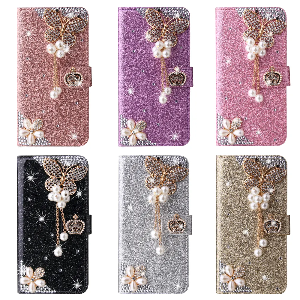 for Apple iPhone 5 6 7 8 XS XR 11 12 13 14 Plus 15 Pro Max Samsung Galaxy S24 Lovely Crown butterfly studded diamond phone case