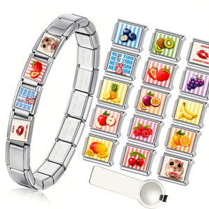 Venta al por mayor: Abalorios italianos de acero inoxidable de 9 mm con diseño de frutas coloridas para pulseras, ideales para hacer joyas DIY, regalo. - Product Image 1
