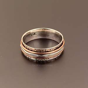 925 Sterling <b>Silver</b> Two Tone Spinner Ring Handmade Ethnic Wedding Ring Unisex Classic Style Certified Anxiety Fidget Ring - Product Image 4