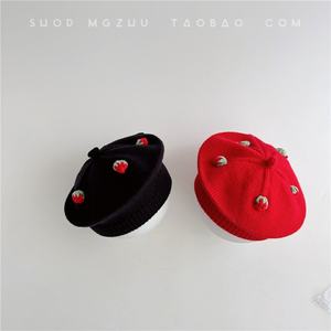 Gorro de Paja Tejido con Fresas, Estilo Coreano, para Niñas, Otoño-Invierno, Cortavientos, para Bebés, para Uso Casual al Aire Libre - Product Image 3