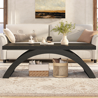 Table basse demi-cercle en bois noir sur mesure, résistante aux rayures, imperméable, facile à nettoyer, pour appartement, salon, studio