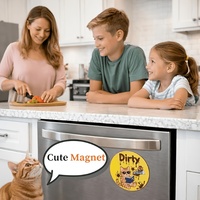 Indicateur magnétique double face Propre/Sale Chaton Mignon pour lave-vaisselle, réutilisable, aide à l'organisation de la cuisine, diamètre 9 cm