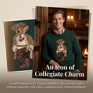 Suéter de Punto Grueso 7GG para Hombre, Estilo Preppy Vintage, con Jacquard de Oso, Diseño Retro con Estampado Animal, Mezcla de Lana, para Invierno - Product Image 3