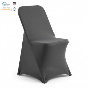 Housse de chaise pliante extensible en spandex gris foncé/noir, gainante et peu encombrante, pour événements hôteliers (vente en gros) - Product Image 1