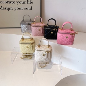 New for Women's <b>Mini</b> Box <b>Bag</b> with Chains Solid Color Hand-Held Small Square Camellia Design Breathable & Durable - Product Image 4