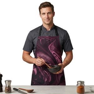Tablier de cuisine imperméable à imprimé marbre violet avec bavette réglable - Tabliers professionnels pour chef et coiffeur à motif marbre - Product Image 2