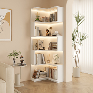 Modern <strong>Cream</strong> Corner <strong>Bookcase</strong> for Children's Bedroom Living Room Small Floor-Standing Bookshelf Wall Storage Cabinet for - Product Image 3