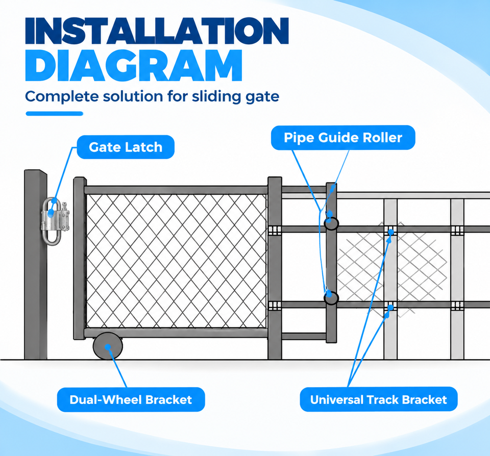 500 lb Rolling Gate Hardware Kit with Anti Slip 6 Inch Double Wheels ...