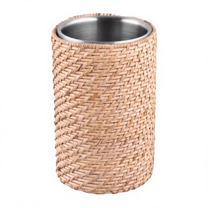 Round Bamboo Woven Ice Bucket Stainless Steel Inner Insulated Beverage <b>Cooler</b> Bohemian Style - Product Image 4