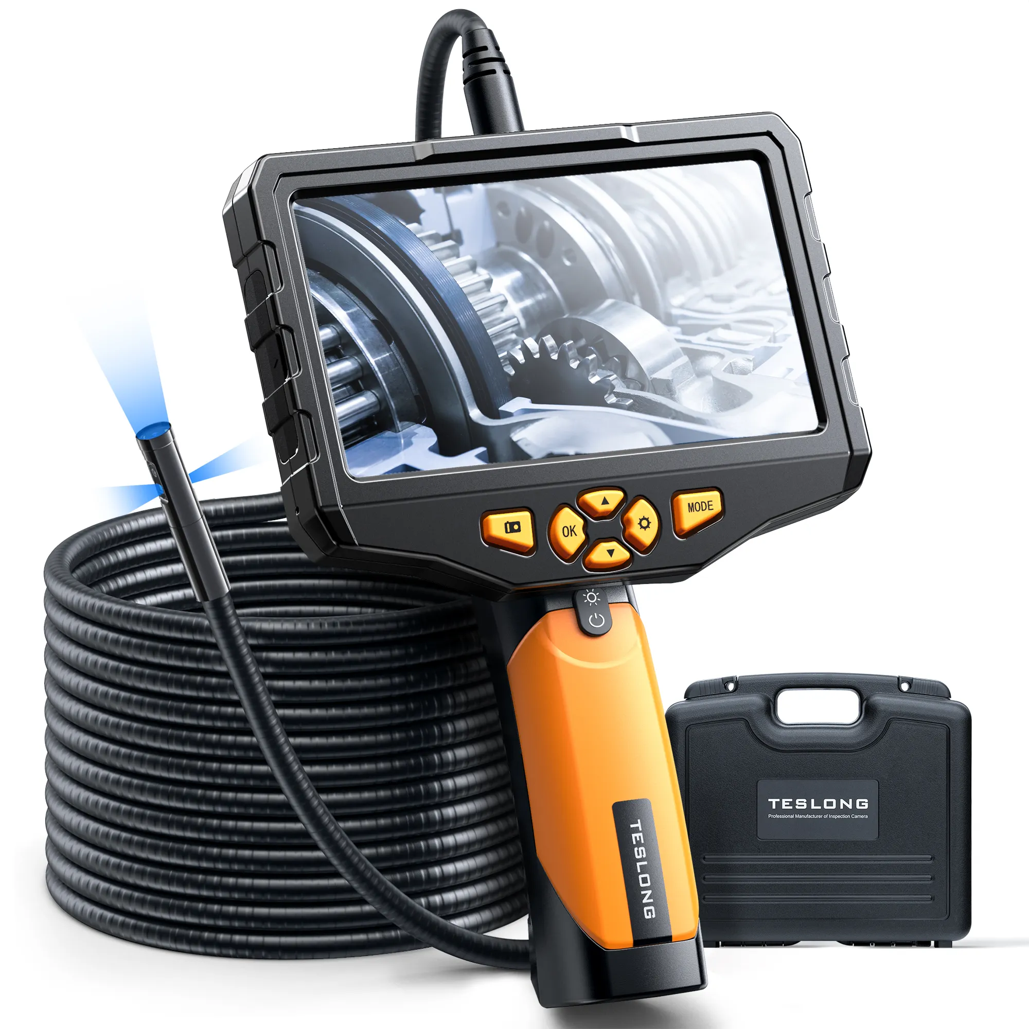 Teslong Triple Lens Endoscope Camera IP67 Waterproof 7.9mm Borescope with 5inch HD Videoscope Inspection Camara Endoscopica