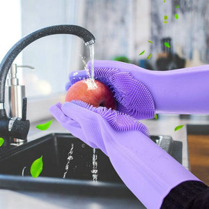 100% silicona de grado de alimentos de goma resistente al calor cepillo guantes de <span class=keywords><strong>horno</strong></span> de la cocina guantes de limpieza - Product Image 4
