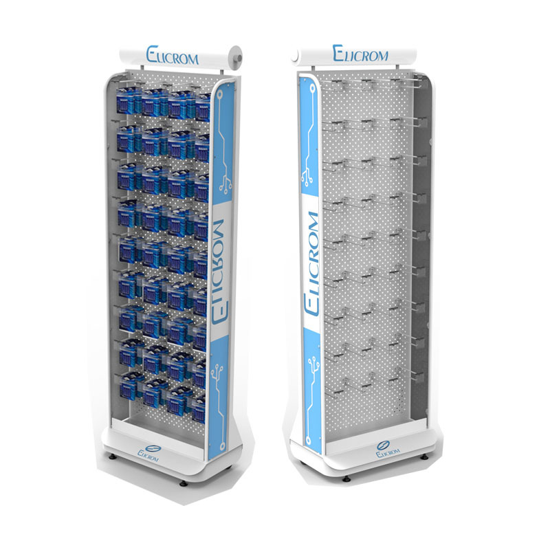 Apache Custom Metal Floor Battery Display Stand for Supermarket Retail Store Pegboard Hook Rack Lightbox Header Wholesale OEMODM