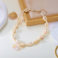 Collier pendentif en perles et coquillages dorés, fait main, style simple, tendance été, tressé à la main, pour femme