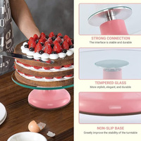 Plate-forme en verre de 12 pouces Double roulement en acier inoxydable Table rotative outils de décoration de gâteau Base rotative plateau tournant de gâteau