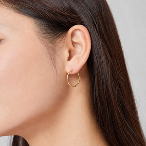 Classic Round Hoop <b>Earrings</b> Stainless Steel 14K Gold Vacuum Plated 24 mm Thin <b>Hinged</b> Circle Jewelry - Product Image 4