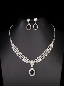 Diamond studded Sparkling Earrings Necklace Temperament <strong>Bridal</strong> <strong>Jewelry</strong> <strong>Set</strong> for Women Wholesale N911250 - Product Image 5