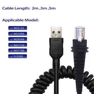 Cable DE DATOS SOTESIN 3M para Escáner de código de barras para Honeywell Orbit MK7120 MS1690 MS5145 Cable de resorte 55-55235-N-3