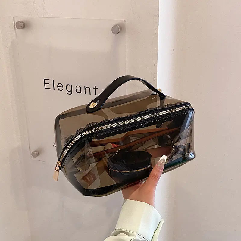 बड़े क्षमता यात्रा कॉस्मेटिक बैग उच्च अंत पीवीसी पारदर्शी निविड़ अंधकार पोर्टेबल विभक्त के साथ पाउच Toiletry किट बैग