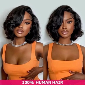 Pelucas Cortas de Cabello <span class=keywords><strong>Humano</strong></span> <span class=keywords><strong>con</strong></span> Ondas Suaves, Sin Pegamento, Cabello Virgen Vietnamita, Pelucas <span class=keywords><strong>con</strong></span> Frente de Encaje para Mujeres Negras, Pelucas <span class=keywords><strong>con</strong></span> Frente de Encaje HD - Product Image 2