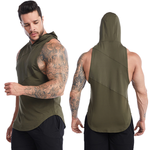 High Quality Eco-Friendly Knitted Anti-Pilling Men's Quick Dry Gym Fitness Bodybuilding Tank Tops Casual <b>Sleeveless</b> <b>Hoodie</b> - Product Image 4