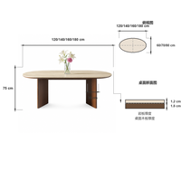 Table à manger avec base en bois massif et plateau en pierre frittée, style farmhouse à pieds en V, stable, pour la maison, l'hôtel, l'appartement et la villa