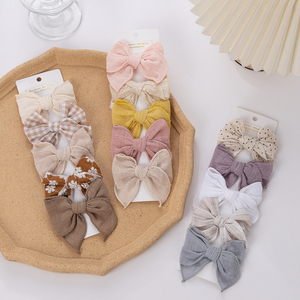 Ensemble de 5 pinces à cheveux en forme d'arc, en tissu de lin et de coton coloré, accessoires pour filles et bébés, broderie, ensemble de pinces à cheveux - Product Image 6