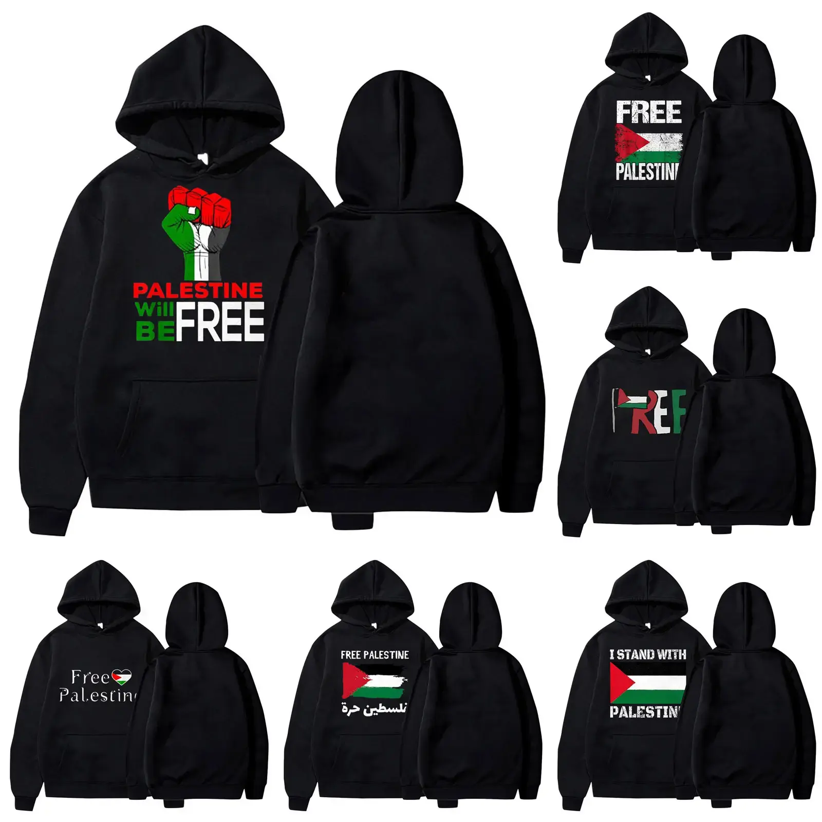 Excellent Quality Custom Design Size Sublimation Polyester Digital Printing Long Sleeve Free Palestine Unisex Hoodies