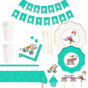 Juego de Vajilla Desechable con Diseño de Animales de Dibujos Animados DAMAI para Niños, Verde y Blanco, Kit de Vajilla para Fiestas de Cumpleaños Infantiles - Product Image 3