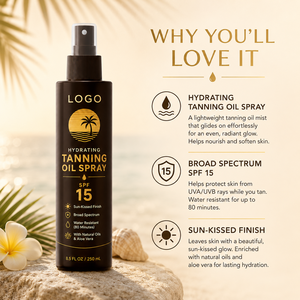 Brume Solaire Bronzante Marque Blanche Hydratation Intense Adoucit les Peaux Sèches Laisse un Éclat Bronze Huiles Naturelles Aloès SPF 15 Spray Bronzant - Product Image 2