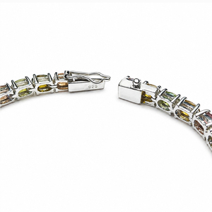 925 Sterling Silver Rhodium Plated Multi Tourmaline Tennis <b>Bracelet</b> Luxury <b>Gemstone</b> Jewelry - Product Image 2