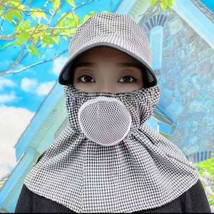 Sombrero de pescador a cuadros de algodón para mujer con cubre cuello, transpirable, protección solar para uso en exteriores en primavera y verano - Product Image 4