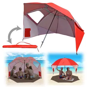 夏季高品质沙滩伞防紫外线，带倾斜和伸缩杆可调沙伞