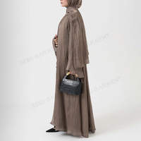 Ensemble Abaya Femme Musulmane Personnalisé Chiffon Froissé Taupe Chaud Manches Kimono Assorti Hijab Robe Modeste Musulmane Commande en Gros