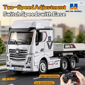 Camion tracteur à plateau RC 2,4 G à double vitesse SJY-9900 – Direction entièrement proportionnelle avec remorque et supports, simulation de son et de lumière - Product Image 1