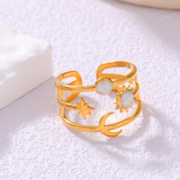 Venta caliente Moon Star Sun Oil Goteo de acero inoxidable Anillo abierto Mujeres Luz Lujo Estilo de gama alta Anillo de joyería al por mayor para mujeres