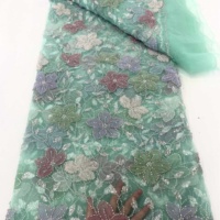 Tissu en dentelle brodée T-win Textil avec fleurs 3D, broderie en cordon, perles et sequins, tissu en dentelle guipure brodée