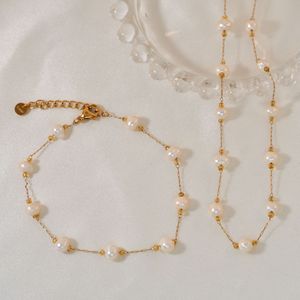 Collana di perle stellate Set per le donne semplice perla naturale dolce con catena in oro placcato clavicola gioielli in acciaio inox classico - Product Image 4