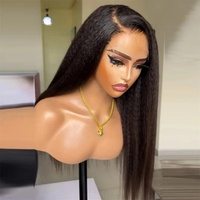 Perruques sans colle à dentelle frontale en cheveux naturels vietnamiens bruts, texture Yaki Kinky Straight, pour femmes noires