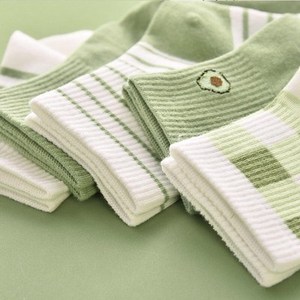 Women Crew Socks Avocado Green Stripes Breathable Antibacterial Spring Summer Casual Wear - Product Image 3
