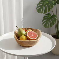 Bol en bois naturel sculpté à la main avec logo personnalisé, grande taille, design créatif irrégulier, idéal pour fruits secs ou comme bol à pétrir la pâte