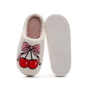 Wholesale Large Cherry Print Soft Plush Fluffy Stuffed for Slippers Custom Design Women's House for Slippers Massage Feature for - Product Image 4