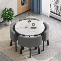 Ensemble de meubles de salle à manger avec table carrée en pierre frittée personnalisée de style nordique, gain de place, 4 chaises
